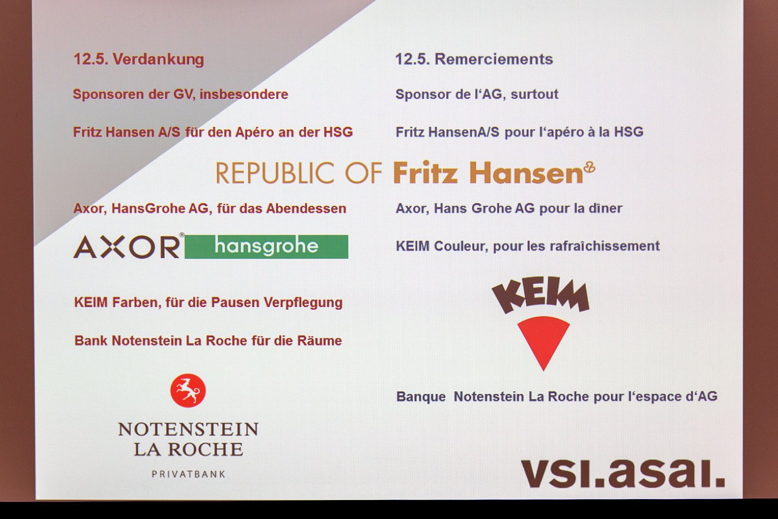 VSI.ASAI | Generalversammlung 20./21. Mai 2016 | St. Gallen VSI.ASAI | 73. Generalversammlung am 21. Mai 2016