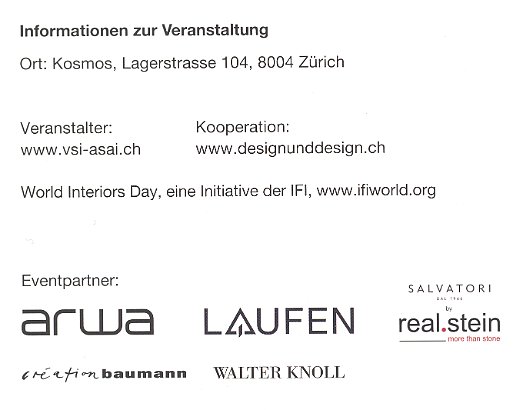 VSI.ASAI - World Interior Day 25. Mai 2018 - Kulturhaus Kosmos Zürich